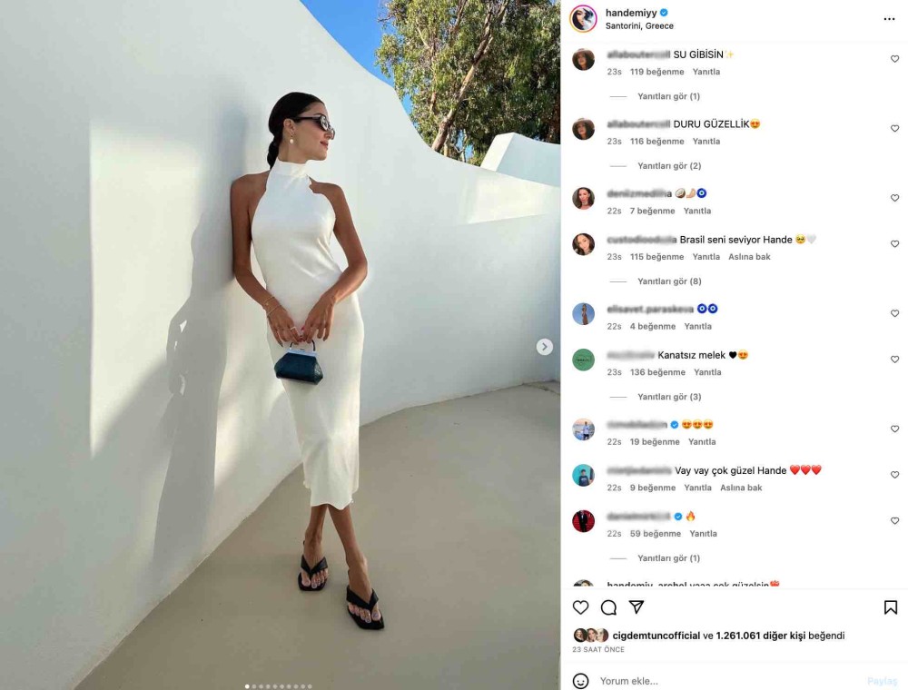 hande ercel in beyaz elbiseli santorini paylasimi gundem oldu su gibisin